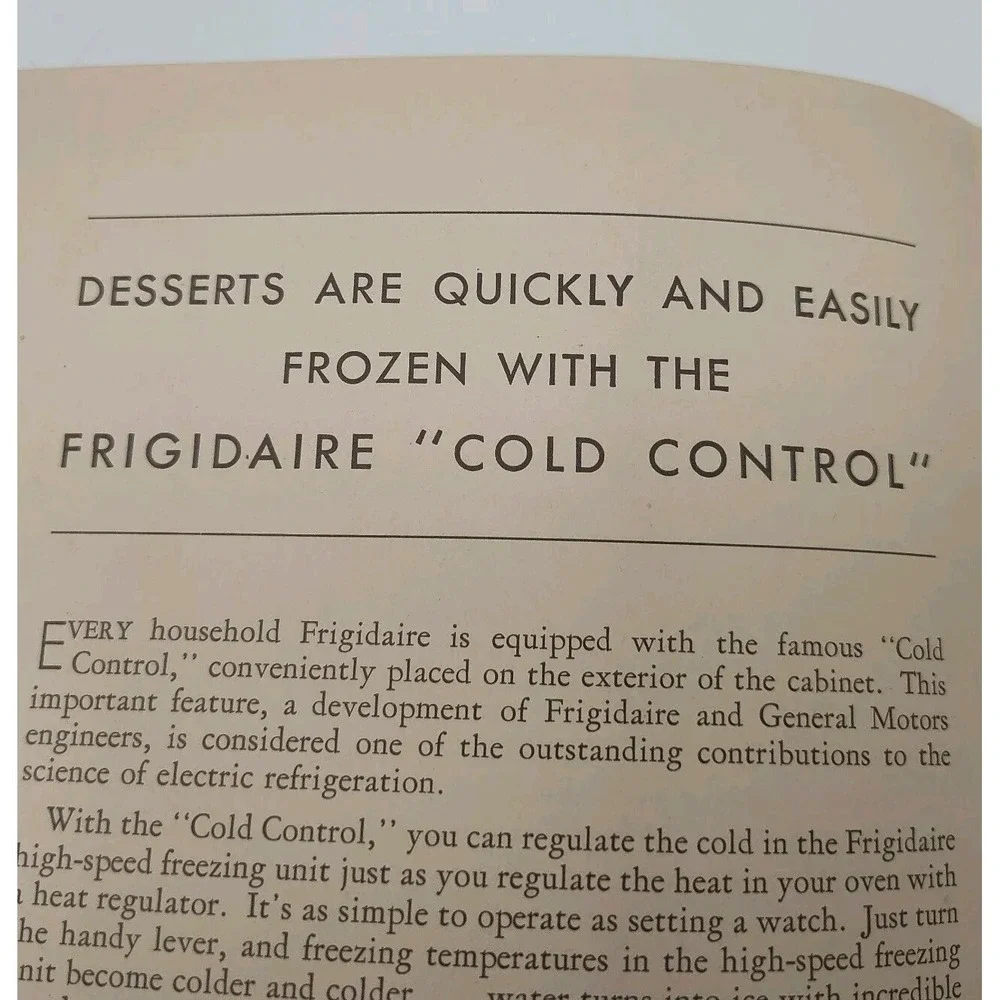 Rare 1931 Recipe CookBook Dezerts Frozen cook book Frigidaire 